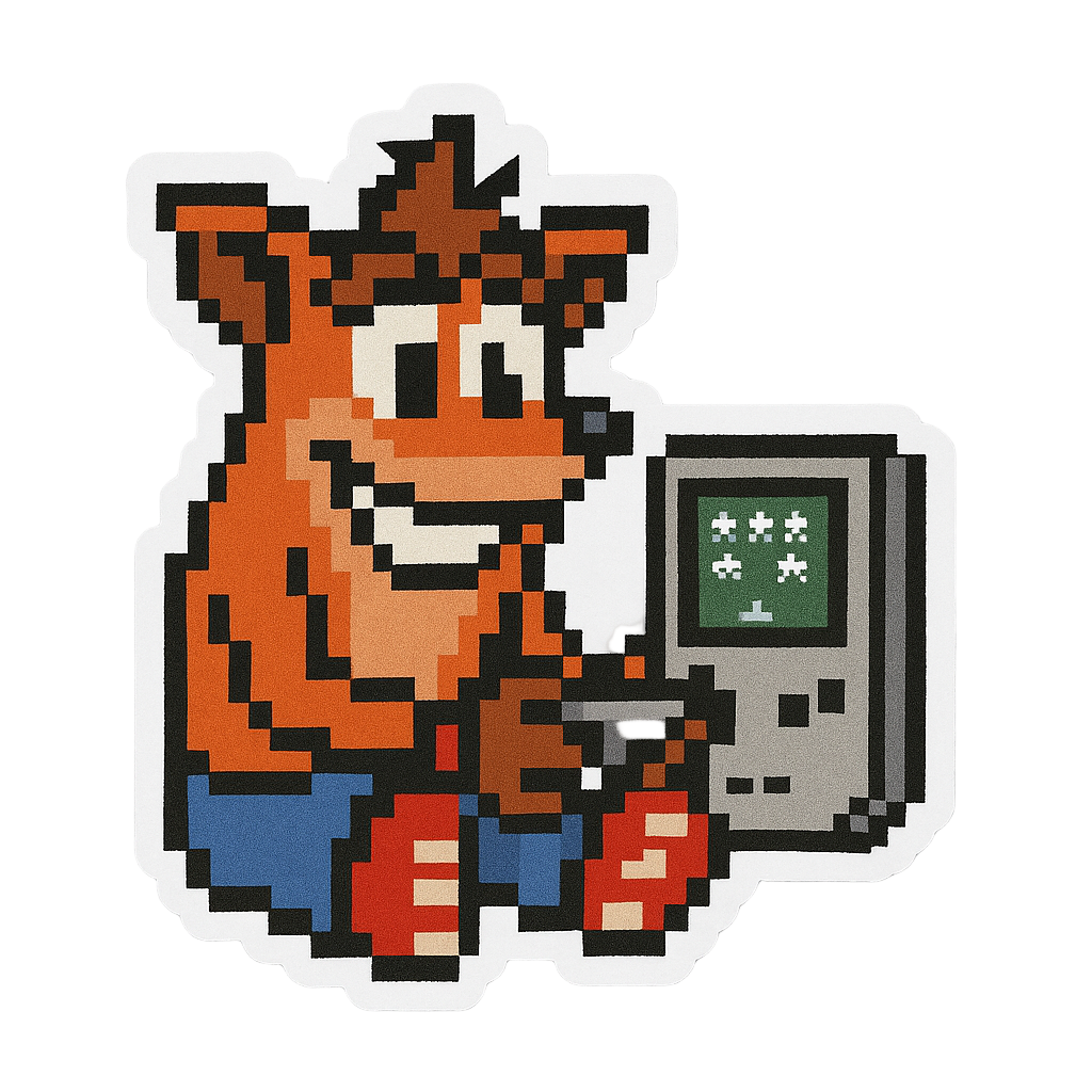 Pegatinas 8bits de personajes de videojuegos jugando a videojuegos