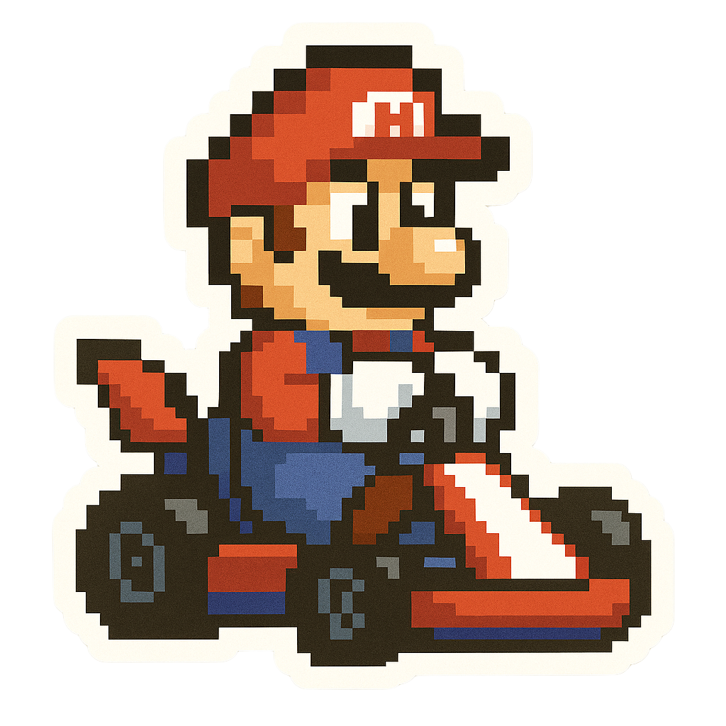 Pegatinas 8bits de personajes de videojuegos en karts🏎️