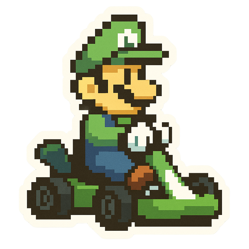 Pegatinas 8bits de personajes de videojuegos en karts🏎️