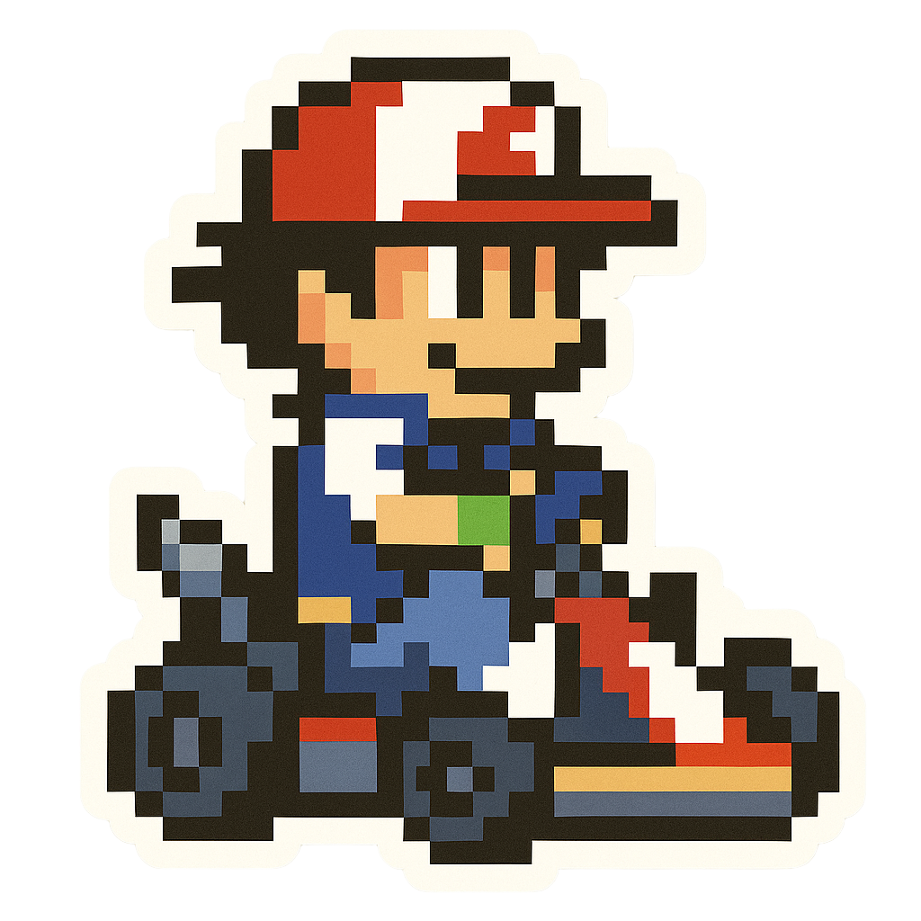 Pegatinas 8bits de personajes de videojuegos en karts🏎️