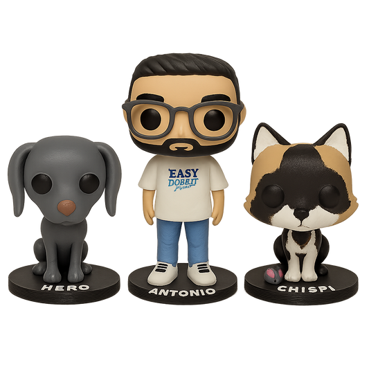 Funko de persona + dos mascotas